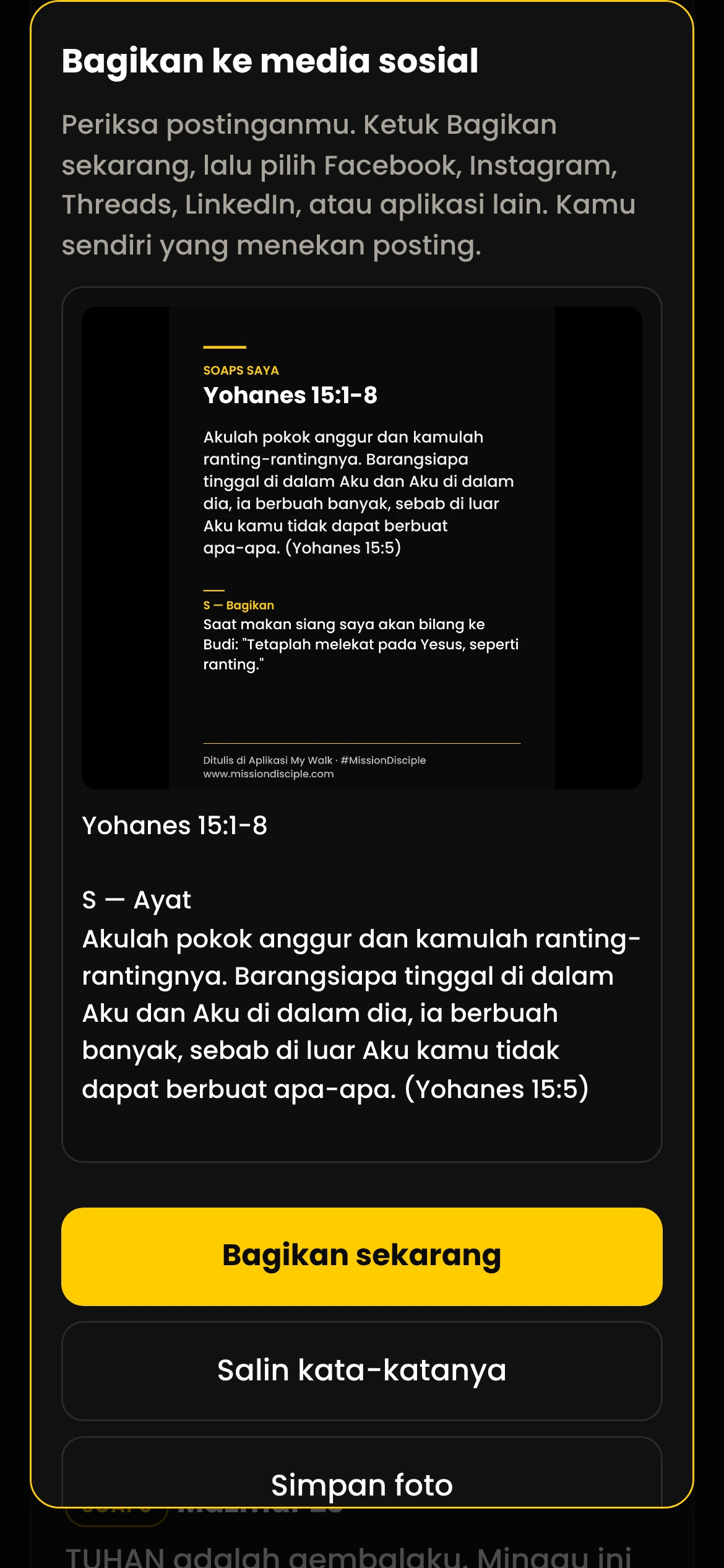 Membagikan S.O.A.P.S. dari My Walk